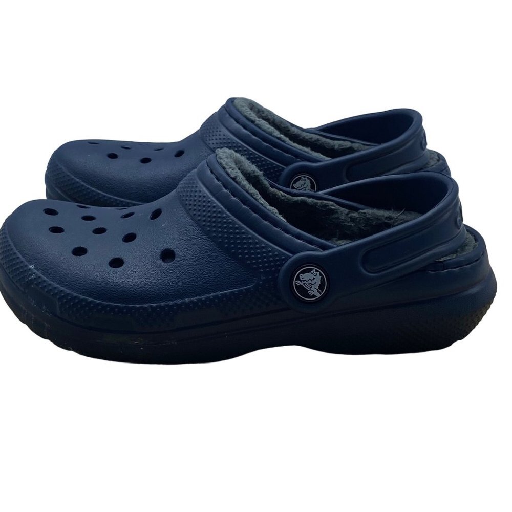 Crocs Classic Navy Blue Junior Kid Size 1 Lined Slip On Back Strap